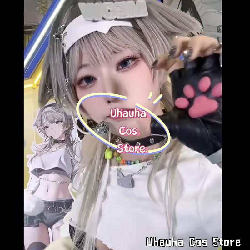 Anime Cosplay Long Hair - Peruca Longa Sintética CR6.9*Prika Cinza Estilo