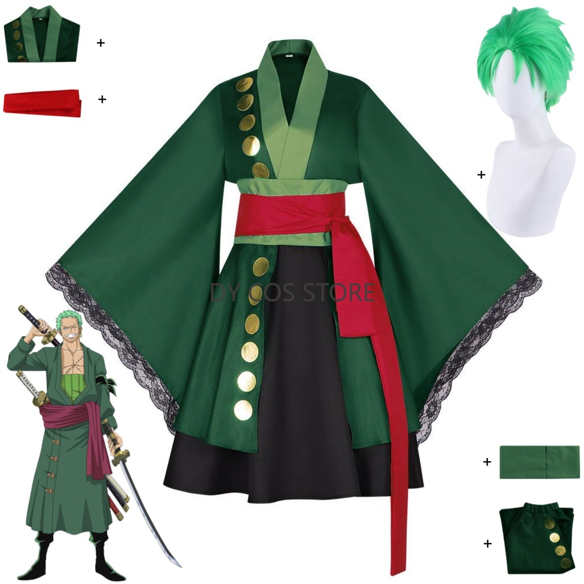 Anime Zoro Cosplay Female - Anime roronoa zoro cosplay traje wano